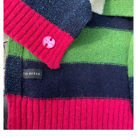 Ted Baker Striped Blue/Green/White/Pink Scarf - Picture 2 of 12